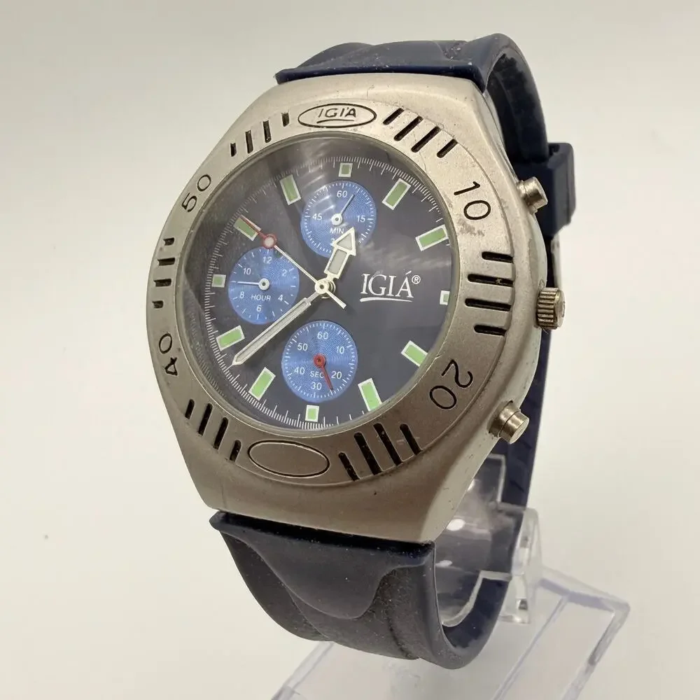 IGIA Multi-Dial Sport Watch - Blue & Green Scuba-Diver Style Working New Battery